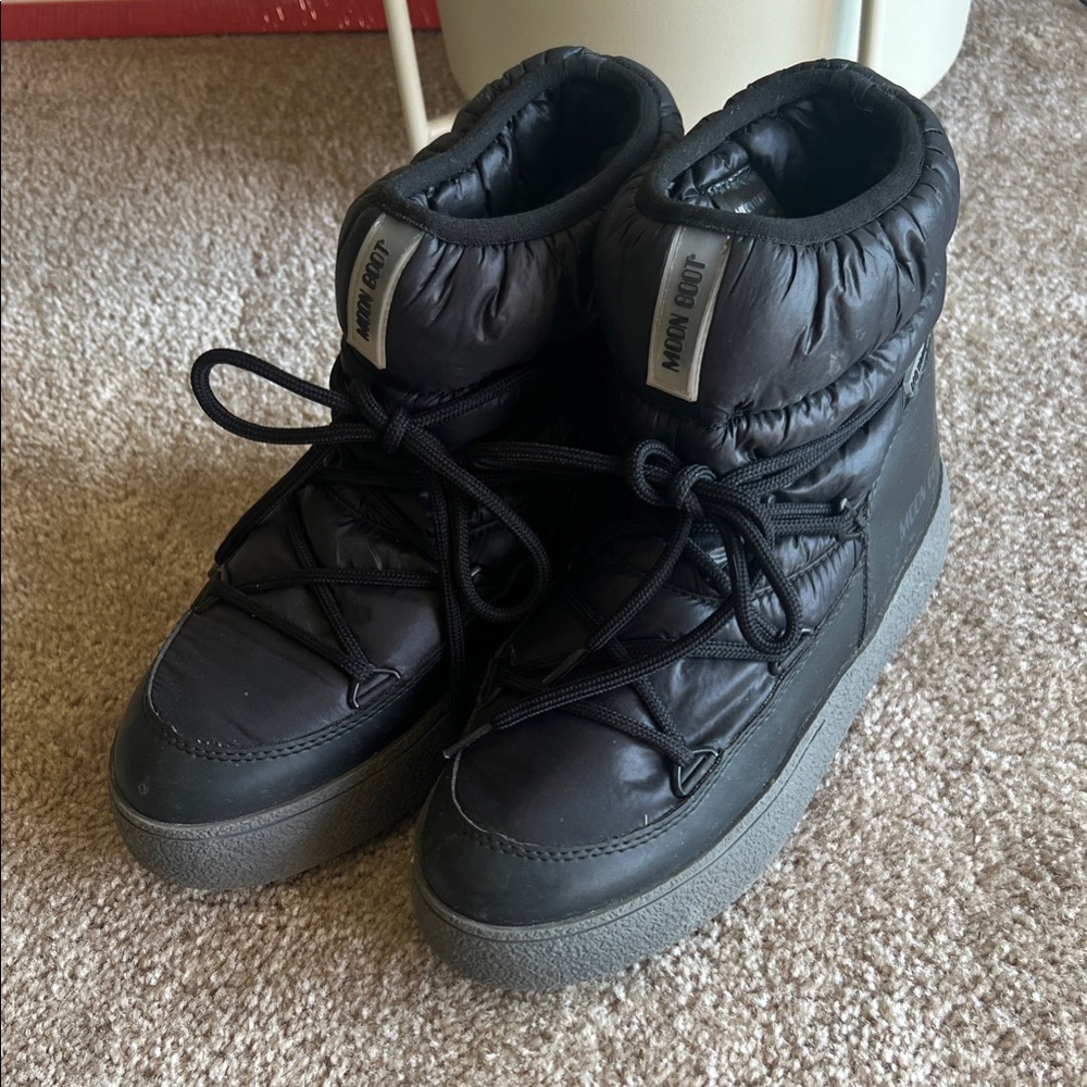 Moon Boot Black Quilted Platform Lace-Up Boots